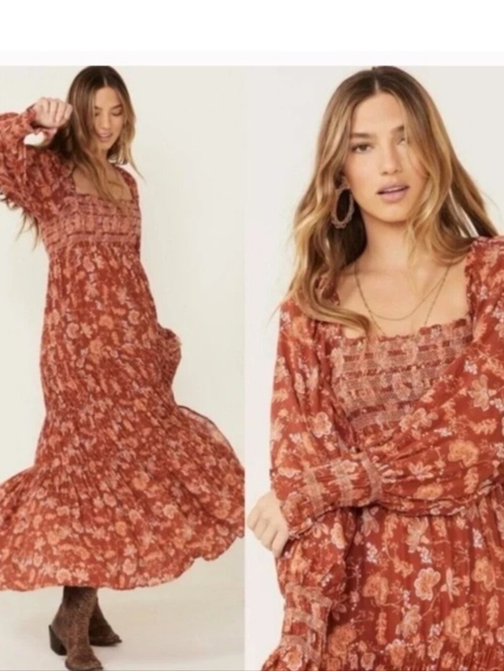 Free People Maxi Dress Sweet Escape In  Mocha Combo. Size S - Picture 3 of 7